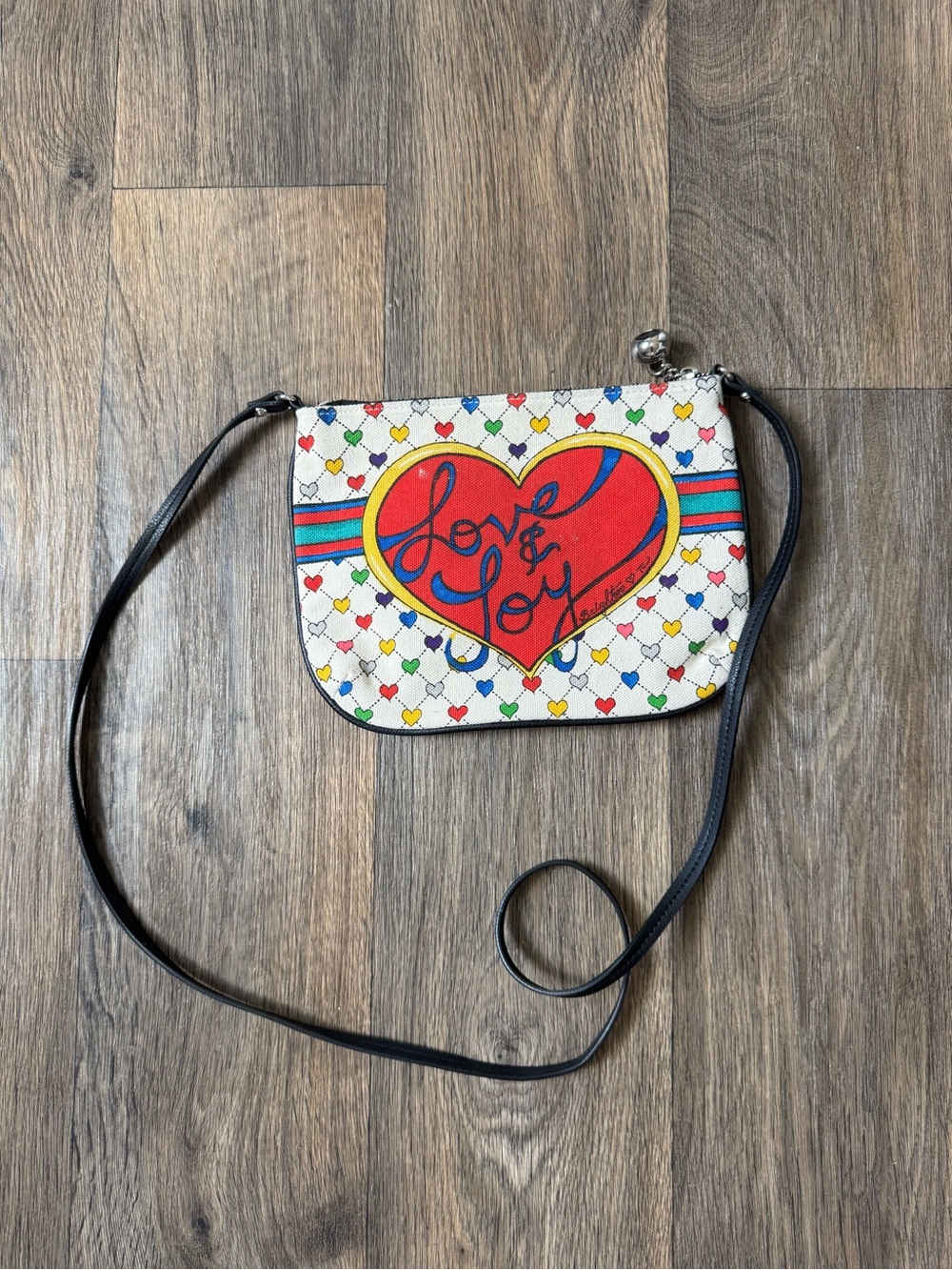 Brighton Love & Joy Print Small Crossbody Bag Zip Closure Lined Pockets Charm